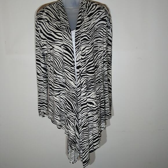 Colour works open front cardigan zebra pattern. Size L - Picture 1 of 7